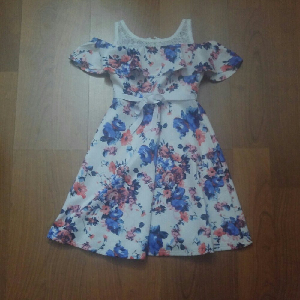Girl's fit and flare lace & ruffle dress